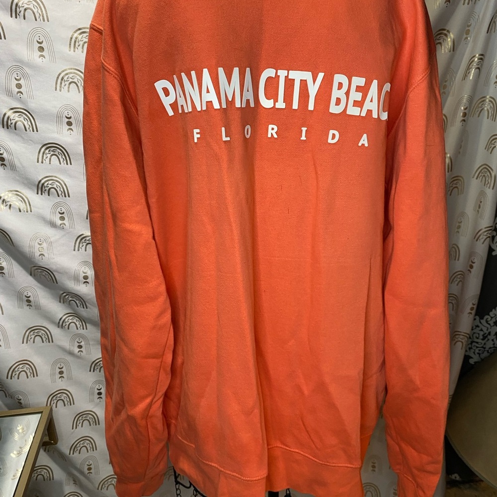 Orange Crewneck Sweater with Panama City Beach Print